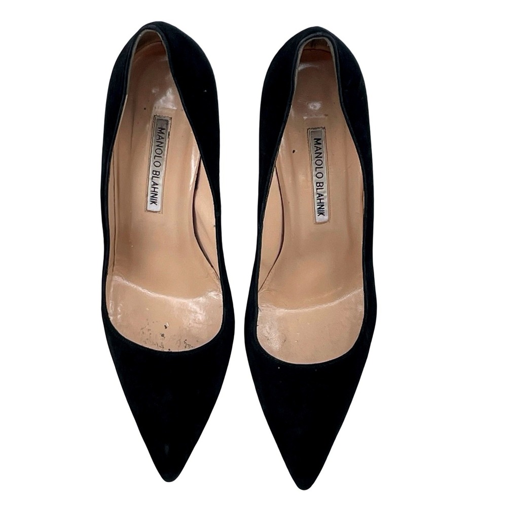 Manolo Blahnik Women Pumps BB Pointed Toe Black Suede 39.5 - Picture 2 of 6
